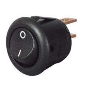 Miniature Black On/Off Round Rocker Switch – 6A at 12V Pack Qty 1